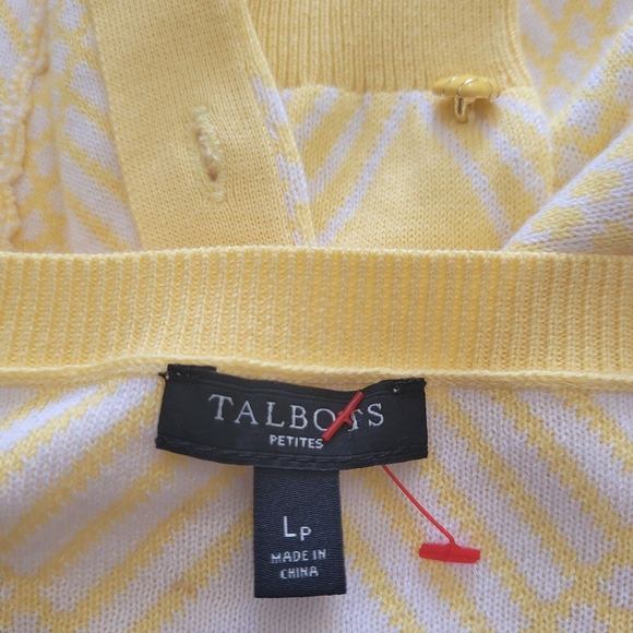 Talbots Petite Yellow-White Argyle Cardigan Sweater 3/4 Sleeve Size Lp - Picture 7 of 8